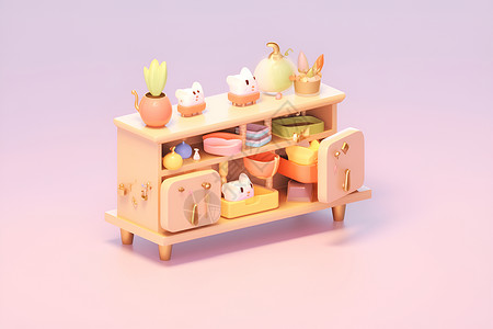 厨房3D玩具厨房的搭配插画