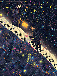 星际琴键色彩钢琴师高清图片