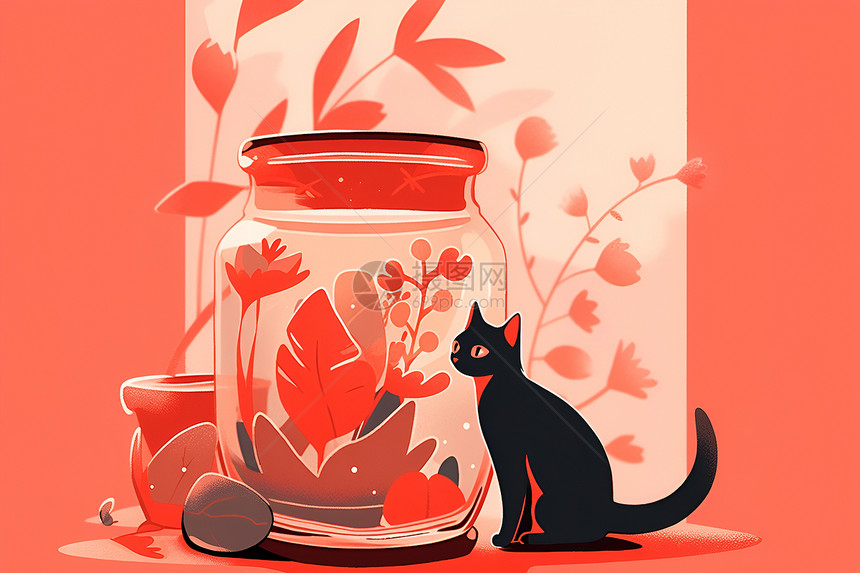 猫咪探索红罐的奇幻图片