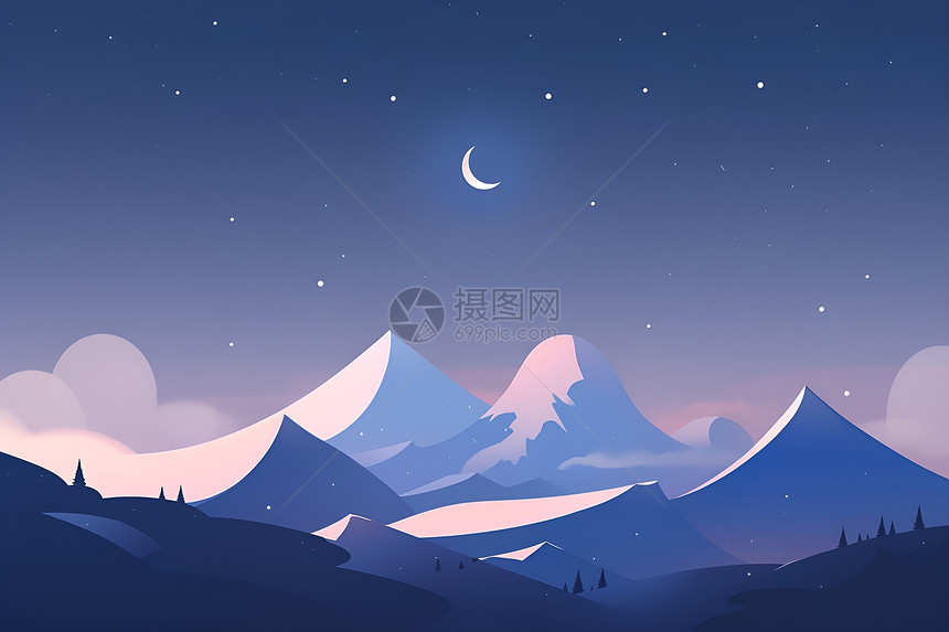 宁静夜空下的雪山奇景图片