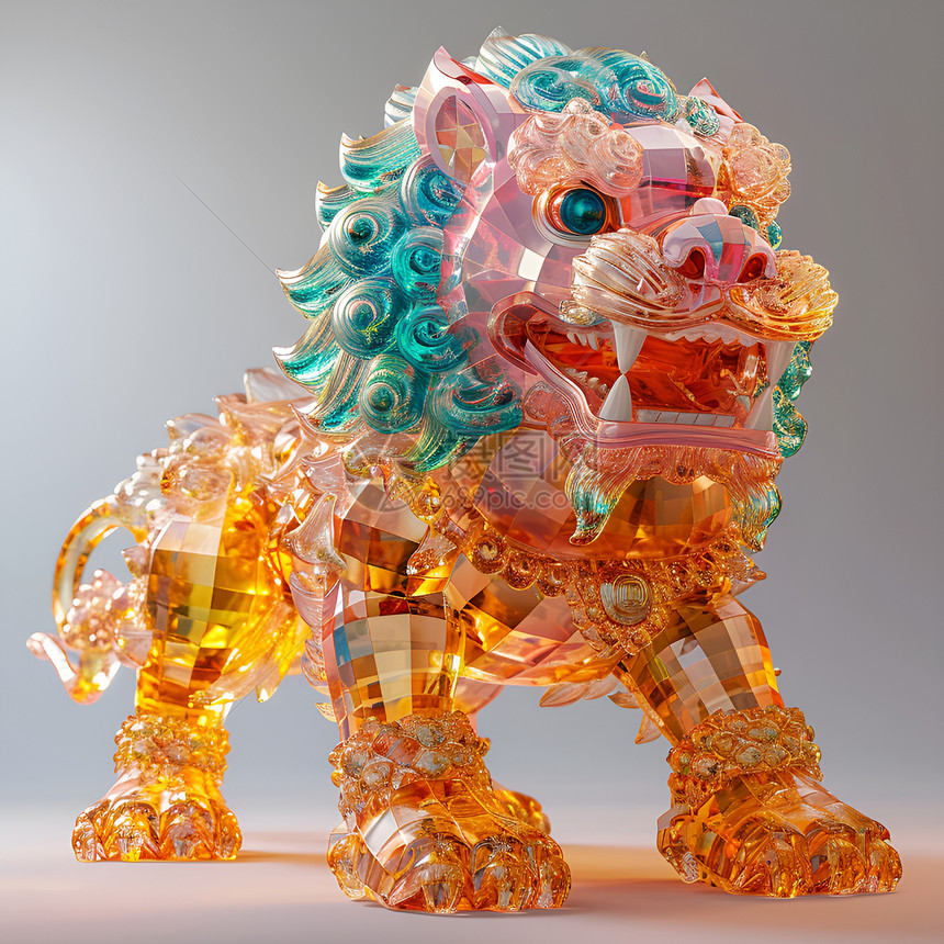 水晶璀璨的玻璃狮子图片