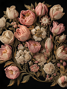 刺绣的鲜花背景图片