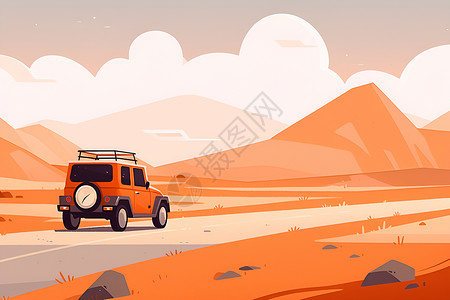 越野车基地沙漠中的越野车插画