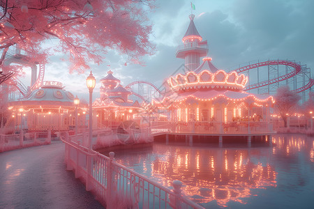 粉色灯光的建筑乐园背景图片