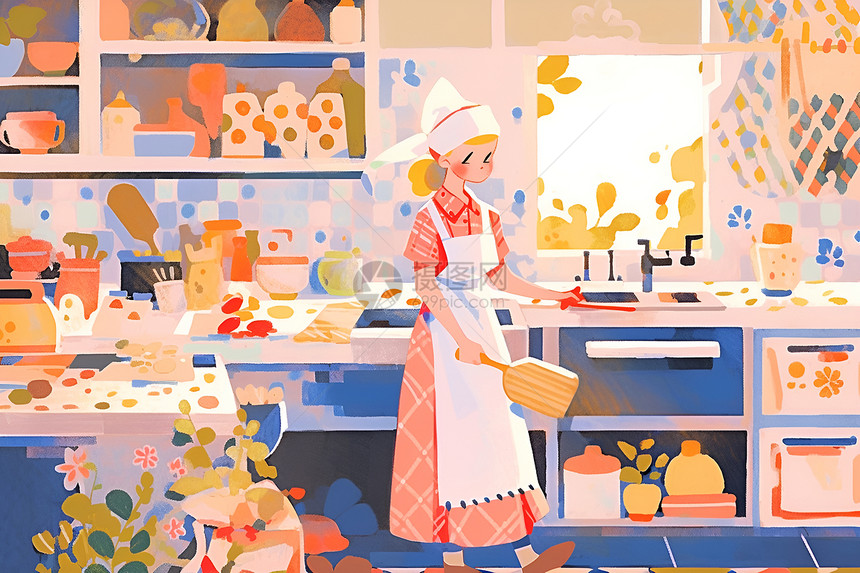 房屋做饭的女性图片