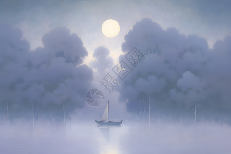 船舶重工梦幻的紫色木舟插画