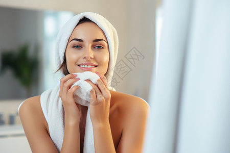 浴室内拿着毛巾的女子背景图片