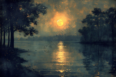 湖畔月光背景图片