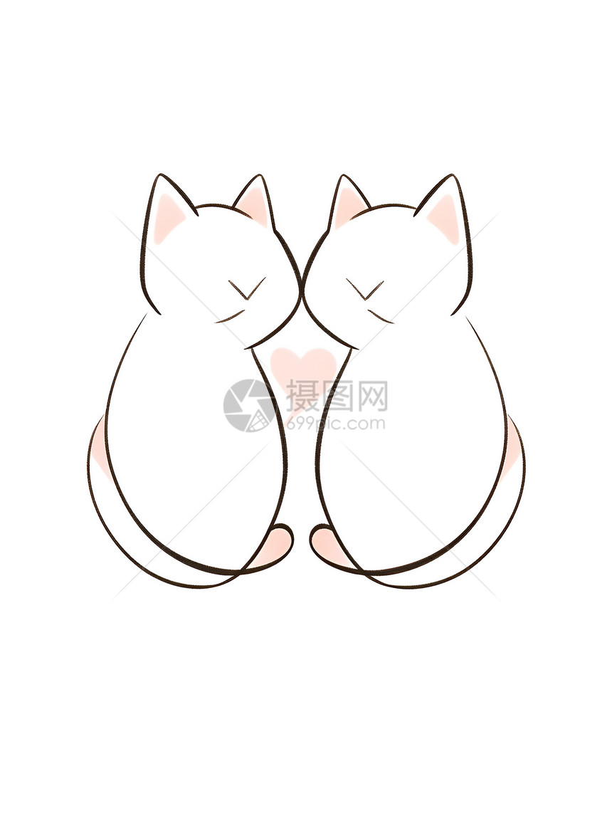 双线条绘画的两只猫咪图片