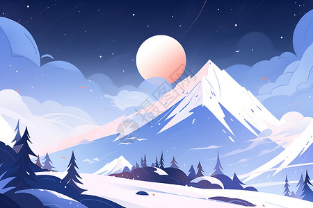 月夜下的雪山奇观背景图片