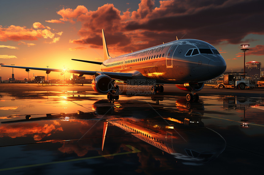 日落机场飞机图片