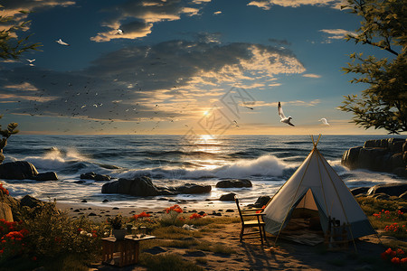 海边帐篷背景图片