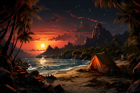 海滩露营背景图片