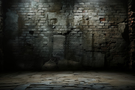 光线昏暗的砖墙背景图片