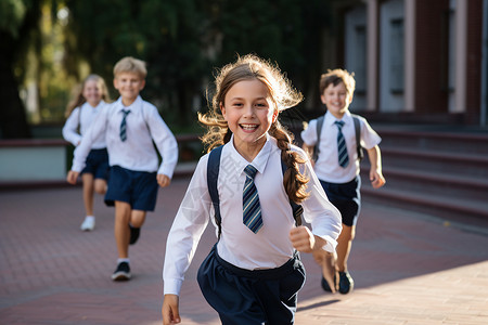 开心奔跑的学生背景图片