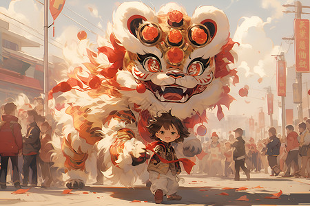 春节舞狮的场景背景图片