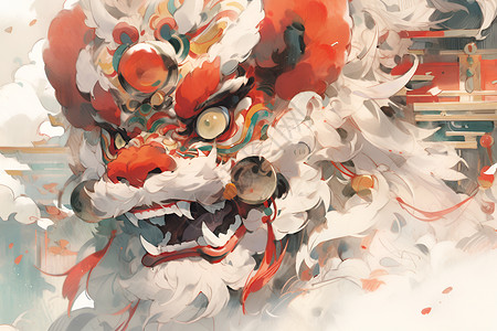 色彩绚烂的中国舞狮背景图片