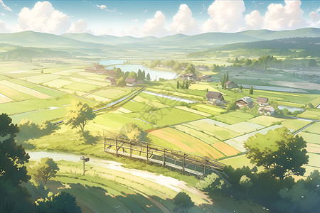 乡村风景画背景图片