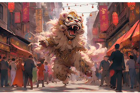 热闹的中国狮舞背景图片