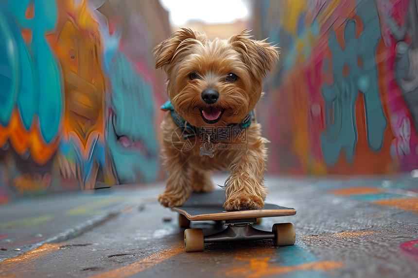 城市小狗滑板艺术之旅图片