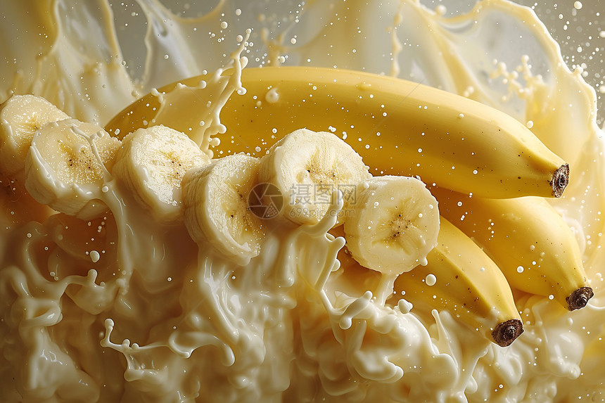 香蕉与乳液的碰撞图片