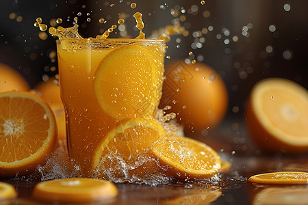 夏日活力冰镇橙汁背景图片