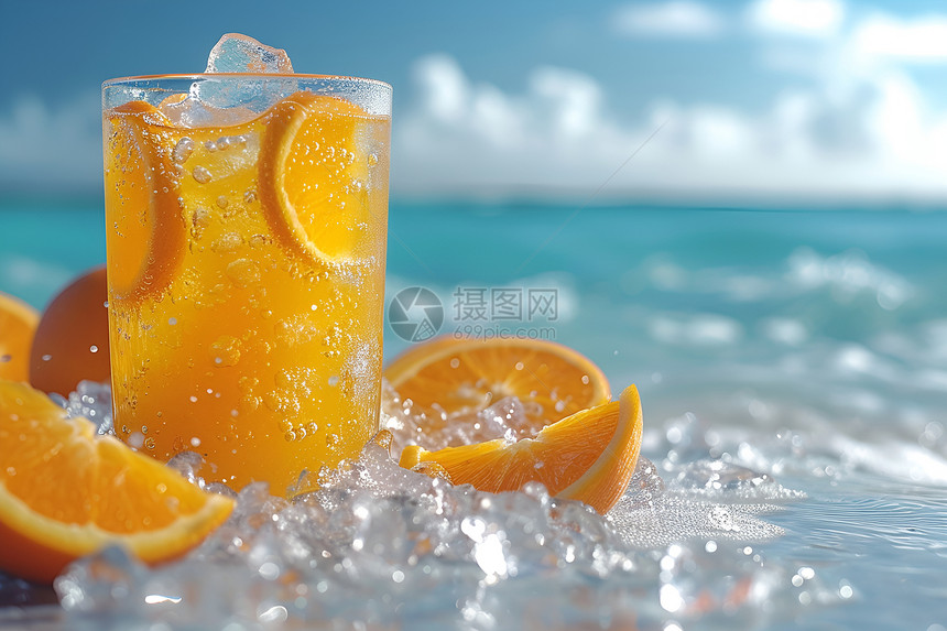夏日清凉冰镇橙汁图片