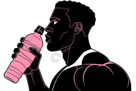 健康男士肌肉健壮的男子拿水瓶插画