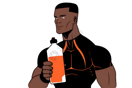 男士肌肉手拿水瓶的健身男子插画