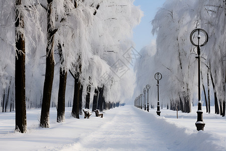 冬日白雪中的森林高清图片