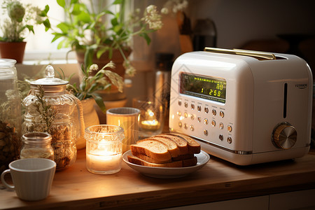 桌上的复古面包机背景图片