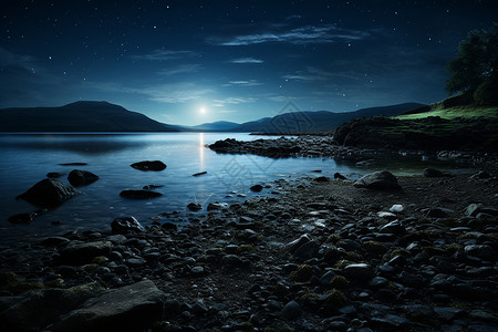 山水石头夜晚的山水世界背景