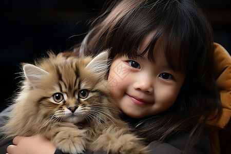 宠物猫咪和孩子背景图片