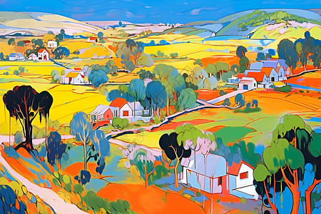 彩色的山脉村庄背景图片