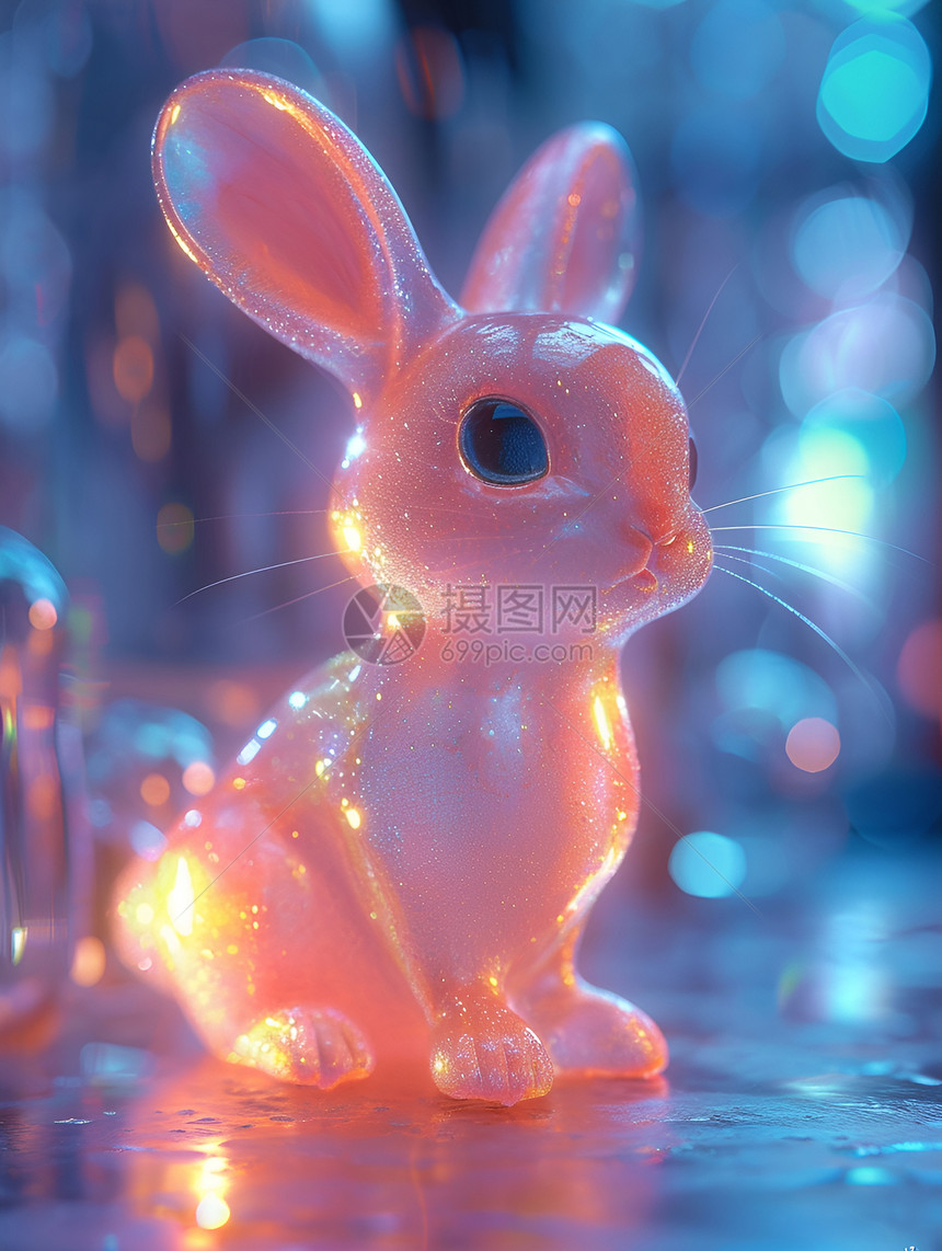 地面上可爱的玻璃兔子图片