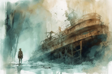 绘画的船只插画背景图片