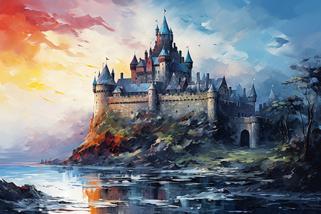 户外壮观的城堡绘画背景图片