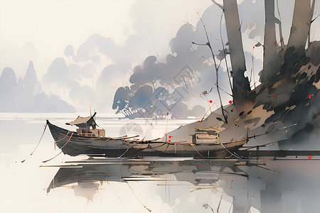 湖中木船背景图片