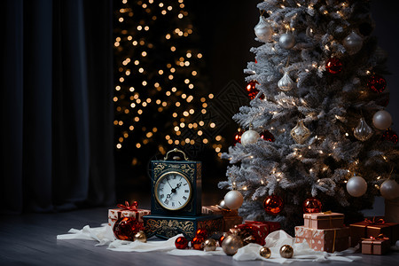 圣诞树与时钟背景图片