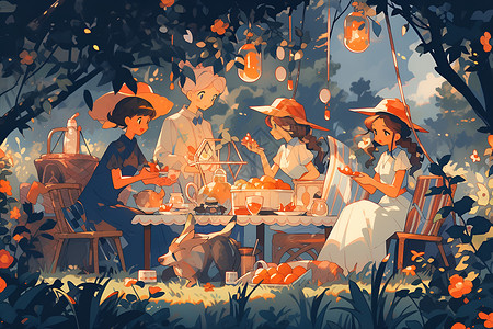 后院家庭野餐背景图片