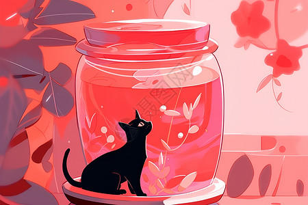 猫咪与红罐背景图片