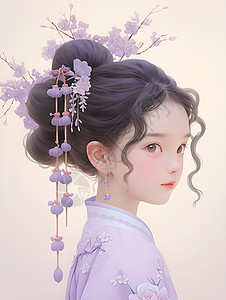 清代少女行走花间背景图片