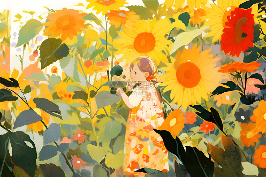 太阳花里的小女孩图片