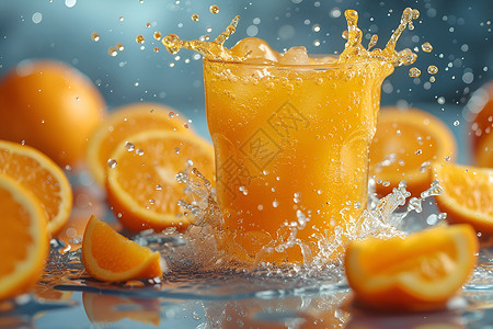 夏日橙汁饮料夏日活力橙汁飞溅背景