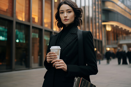 手持咖啡的女人背景图片
