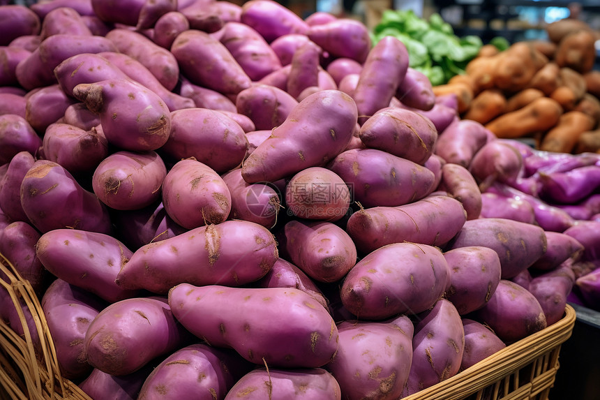 货架中售卖的紫薯图片