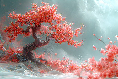 中国风的粉色古树背景图片