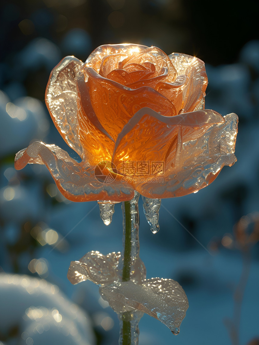 美丽的冰冻玫瑰花图片