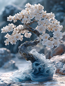 盛开白花的树背景图片