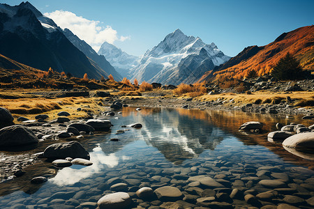 稻城秋色山脉河流背景图片